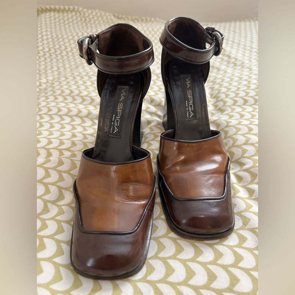 Via Spiga brown two-tone block heel, size 8/46, Made in Italy - Picture 2 of 5